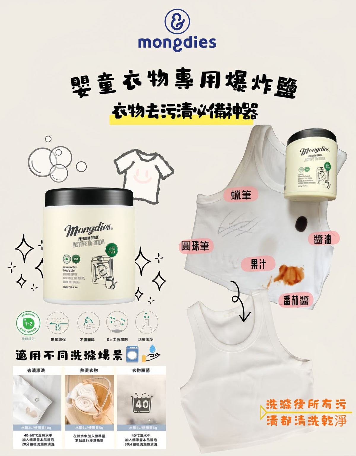 Mongdies Premium Active O2 Soda 爆炸鹽 – 幼兒洗澡沖洗用品