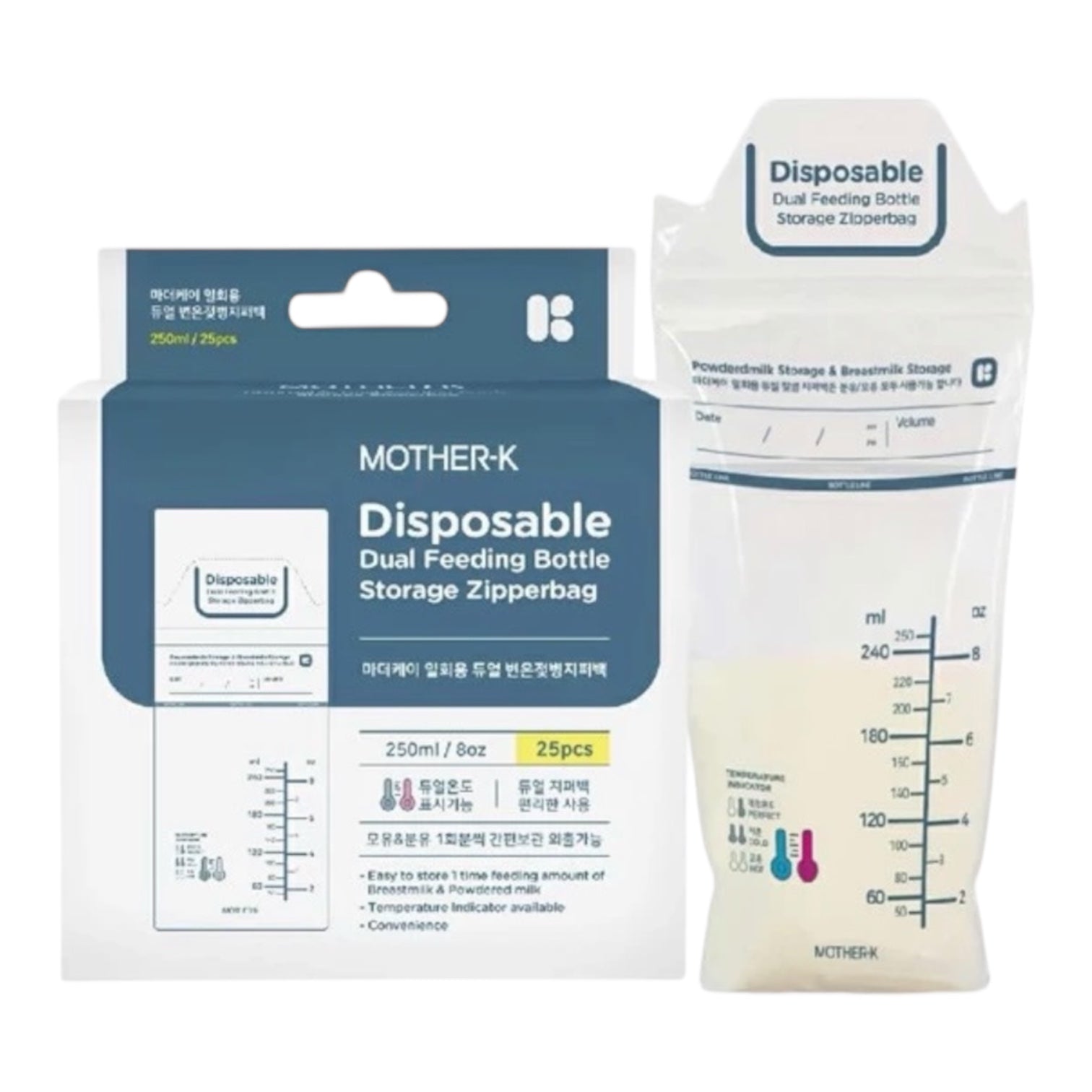 Mother-K 拉鍊溫感免洗奶瓶袋 250ml (25個裝) Mother-K Temperature-Sensitive Zip-Lock Disposable Bottle Bag 250ml (25 pcs) | Beesmart HK